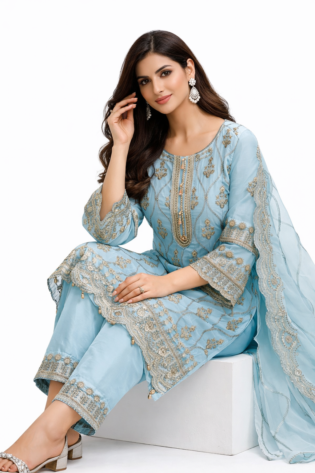 Noor-e-safa luxury Sky Embroidered Party dress