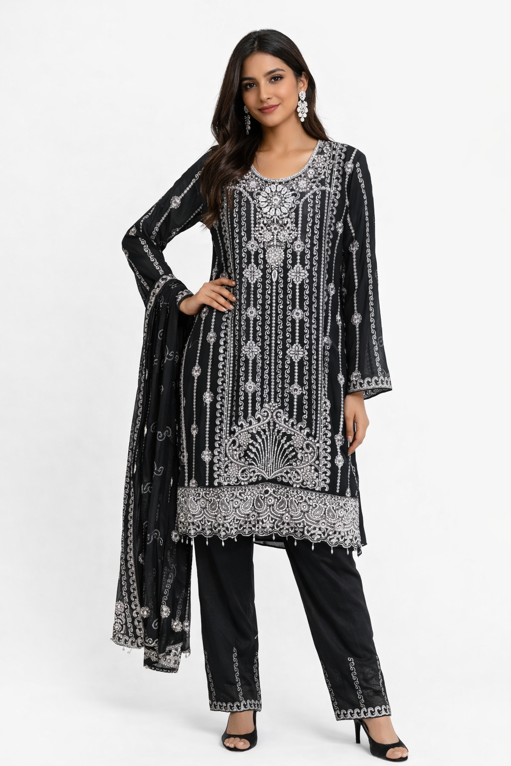 Premium Black Embroidered Pakistani Ready To Party Suit